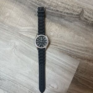 Black Fossil Watch with Silver Accents